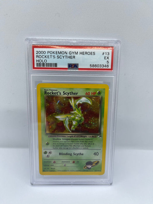 Rocket's Scyther 13/132 PSA 5 Graded Rare Pokemon Card (2000 Pokemon Gym Heroes)