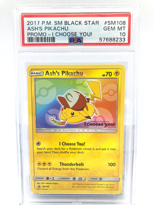 Ash's Pikachu SM108 PSA 10 Gem Mint Graded Pokemon Card (Sun & Moon Pr Titan Cards Ltd Ash's Pikachu SM108 PSA 10 Gem Mint Graded Pokemon Card (Sun & Moon Pr Titan Cards Ltd