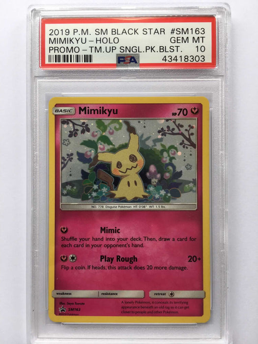 Mimikyu SM163 Holo Promo PSA 10 Gem Mint Card (SM Team Up Blister Promo)