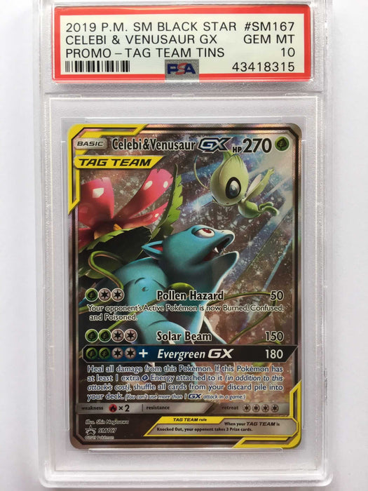 Celebi & Venusaur GX SM167 Tag Team PSA 10 Gem Mint Card (Tag Team GX Tins)