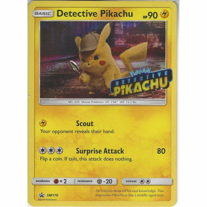 Detective Pikachu SM170 Holo Pokemon Promo Card w/ Detective Pikachu Stamp