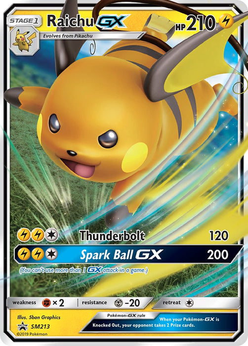 Raichu GX SM213 Pokemon Promo Card (Sun & Moon Hidden Fates)