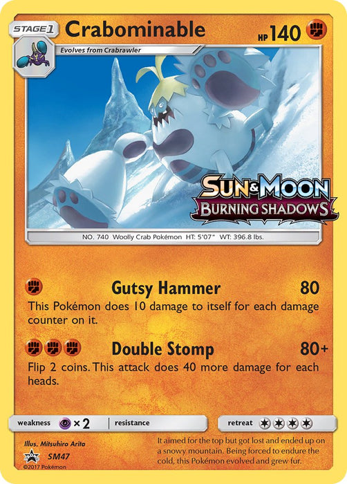 Crabominable SM47 Rare Holo Pokemon Card (Burning Shadows PreRelease Exclusive)