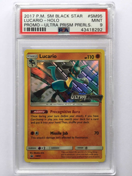 Lucario SM95 Holo Promo PSA 9 Mint Card (Ultra Prism PreRelease)