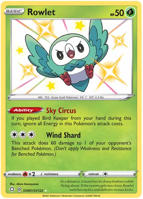 Rowlet SV001/SV122 Shiny Rare Pokemon Card (Shining Fates)