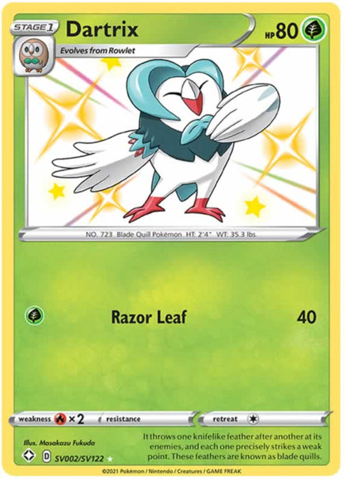 Dartrix SV002/SV122 Shiny Rare Pokemon Card (Shining Fates)