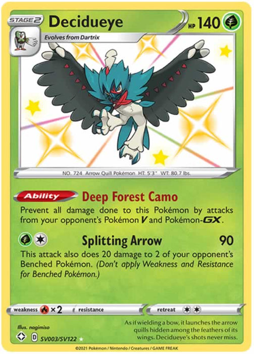 Decidueye SV003/SV122 Shiny Rare Pokemon Card (Shining Fates)