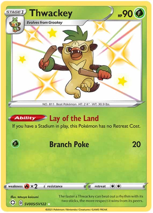 Thwackey SV005/SV122 Shiny Rare Pokemon Card (Shining Fates)