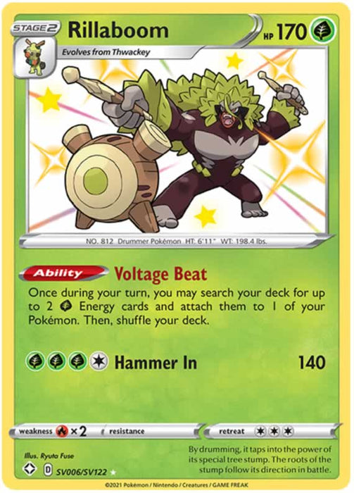 Rillaboom SV006/SV122 Shiny Rare Pokemon Card (Shining Fates)