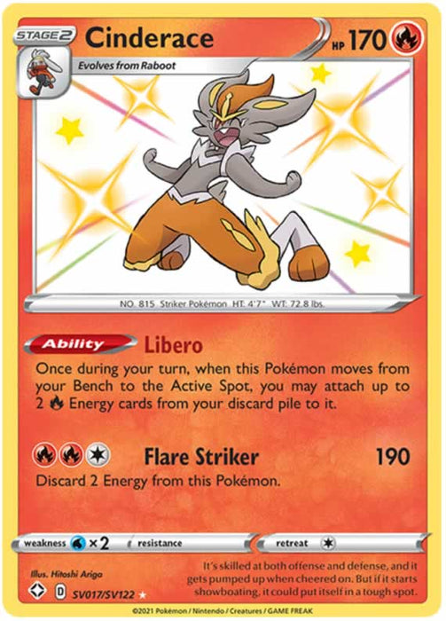 Cinderace SV017/SV122 Shiny Rare Pokemon Card (Shining Fates)