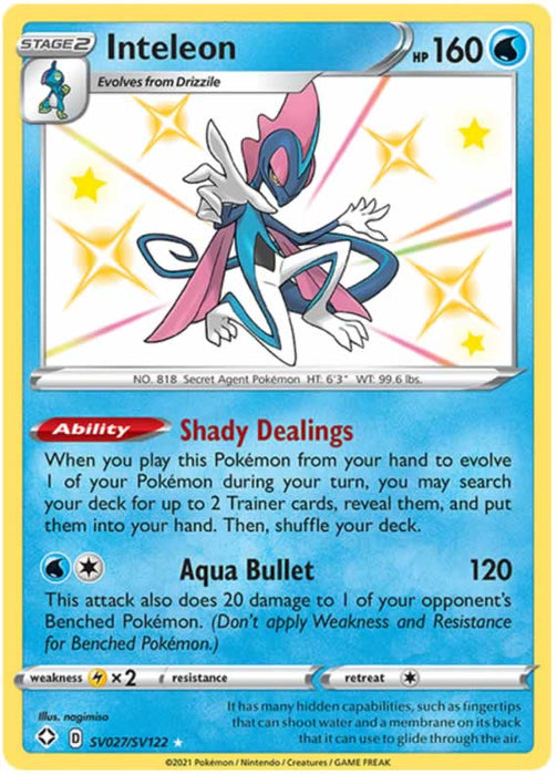 Inteleon SV027/SV122 Shiny Rare Pokemon Card (Shining Fates)