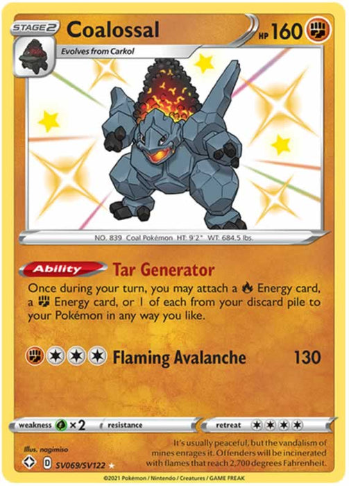 Coalossal SV069/SV122 Shiny Rare Pokemon Card (Shining Fates)