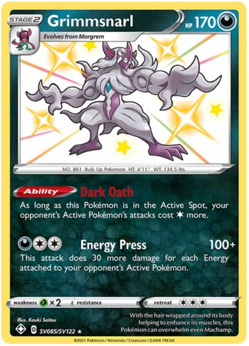 Grimmsnarl SV085/SV122 Shiny Rare Pokemon Card (Shining Fates)