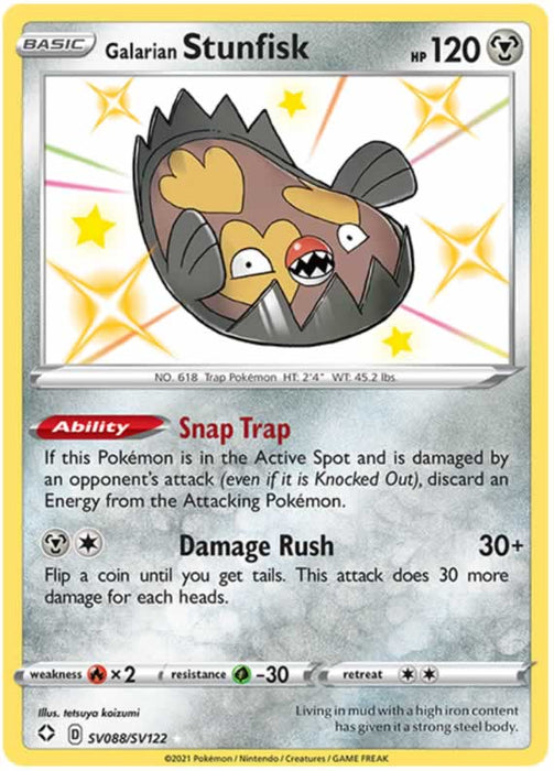 Galarian Stunfisk SV088/SV122 Shiny Rare Pokemon Card (Shining Fates)