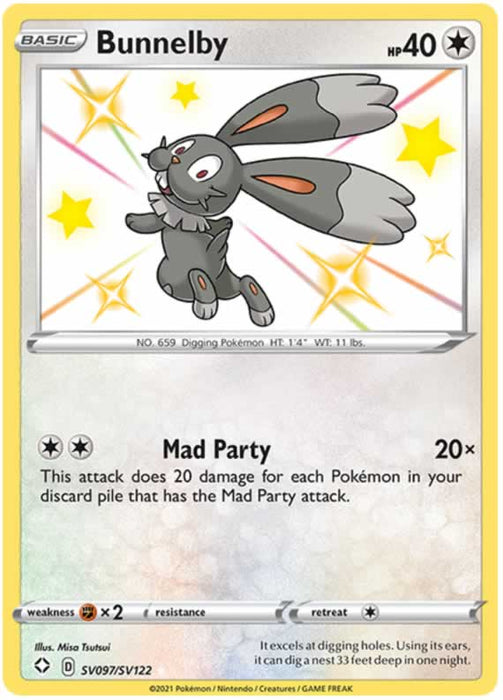 Bunnelby SV097/SV122 Shiny Rare Pokemon Card (Shining Fates)