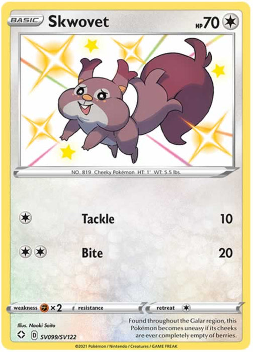 Skwovet SV099/SV122 Shiny Rare Pokemon Card (Shining Fates)