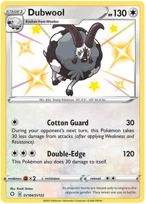 Dubwool SV104/SV122 Shiny Rare Pokemon Card (Shining Fates)