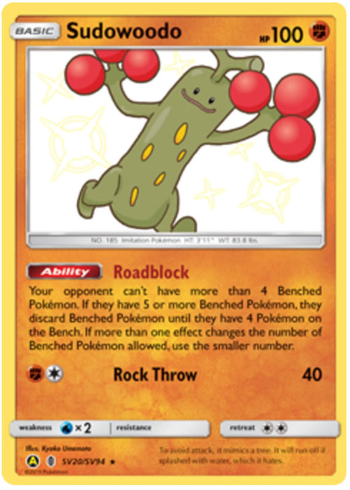 Sudowoodo SV20/SV94 Shiny Rare Pokemon Card (Hidden Fates)