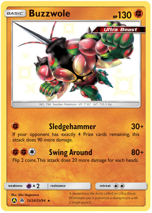 Buzzwole SV24/SV94 Shiny Rare Pokemon Card (Hidden Fates)