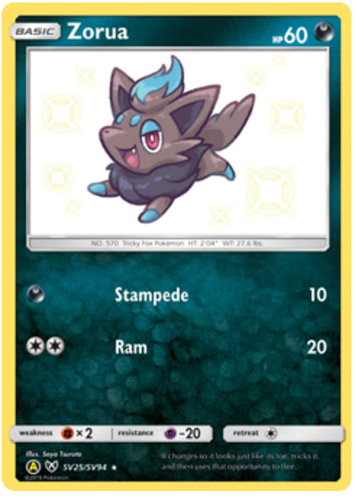 Zorua SV25/SV94 Shiny Rare Pokemon Card (Hidden Fates)