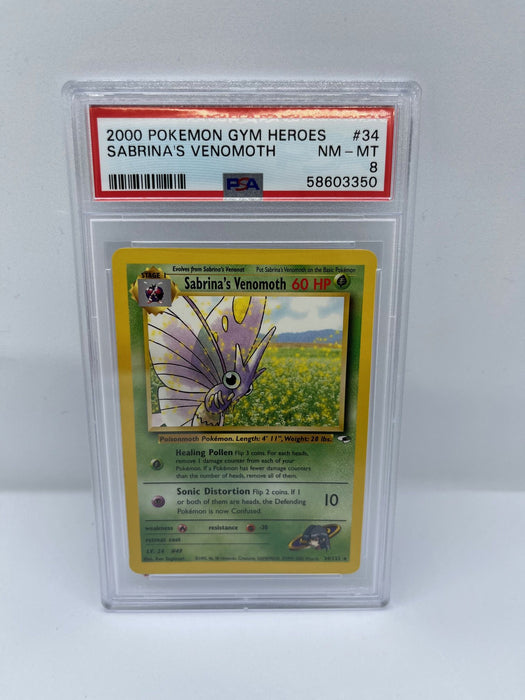 Sabrina's Venomoth 34/132 PSA 8 Graded Pokemon Card (2000 Pokemon Gym Heroes)