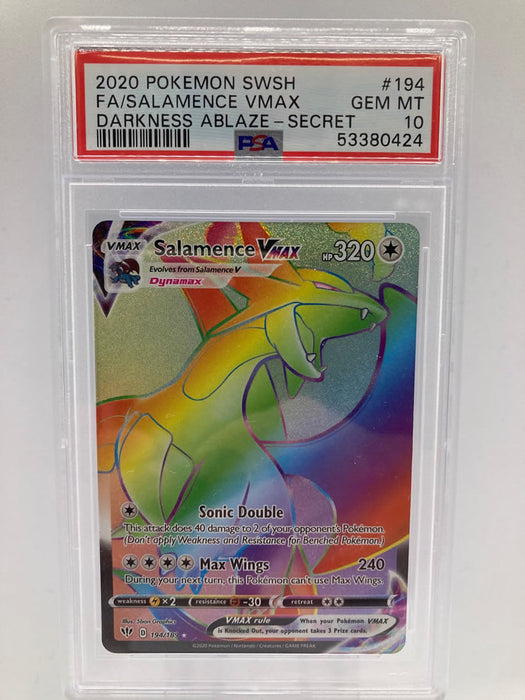 Salamence 194/189 Rainbow Secret Rare Graded Pokemon Card PSA 10 Gem Mint (Darkness Ablaze)