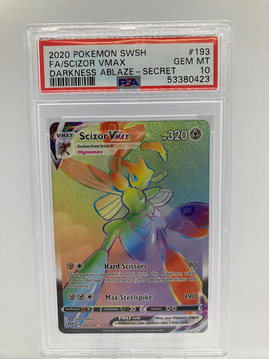 Scizor VMAX 193/189 Rainbow Secret Rare Graded Pokemon Card PSA 10 Gem Mint (Darkness Ablaze)