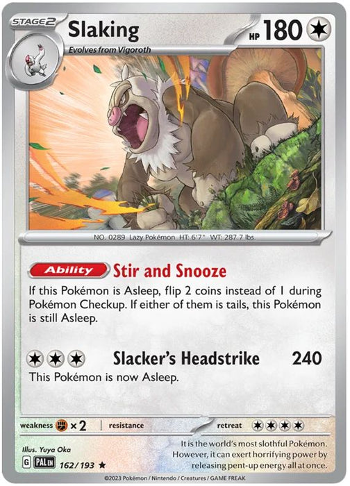 Slaking 162/193 Rare Reverse Holo Pokemon Card (SV2 Paldea Evolved)