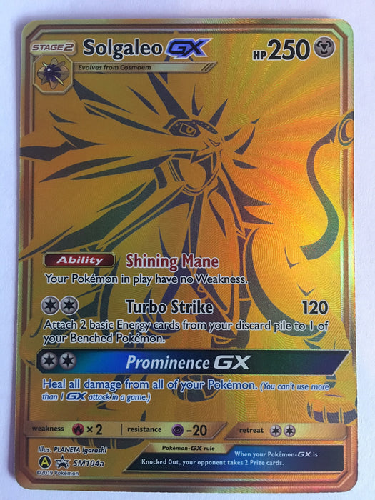 Solgaleo GX SM104A Gold Full Art Promo Card (SM Hidden Fates) Titan Cards Ltd Solgaleo GX SM104A Gold Full Art Promo Card (SM Hidden Fates) Titan Cards Ltd