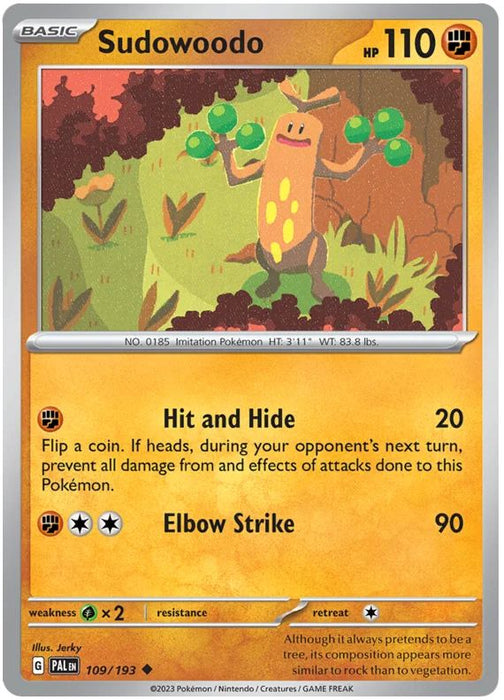 Sudowoodo 109/193 Uncommon Pokemon Card (SV2 Paldea Evolved)