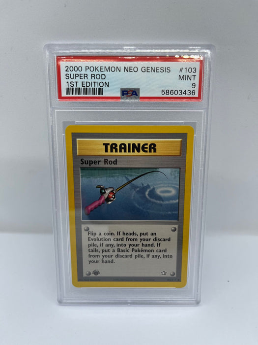 Super Rod 103/111 PSA 9 Graded Common Pokemon Card (2000 Pokemon Neo Genesis)