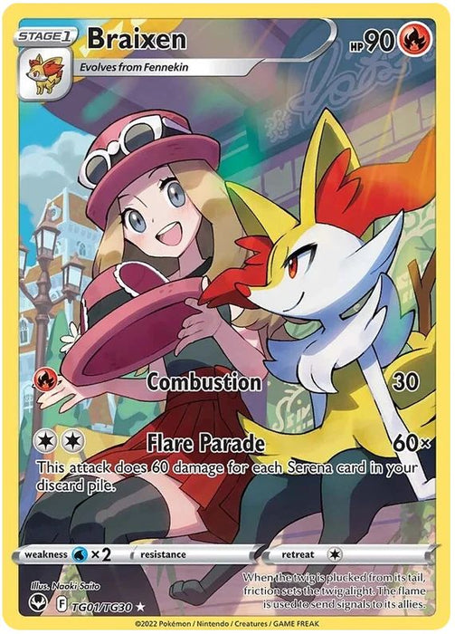 Braixen TG01/TG30 Pokemon Card (Silver Tempest Trainer Gallery)