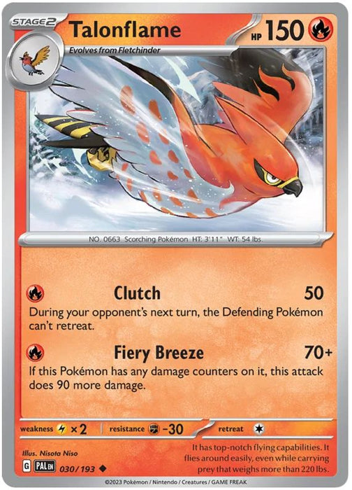 Talonflame 030/193 Uncommon Reverse Holo Pokemon Card (SV2 Paldea Evolved)
