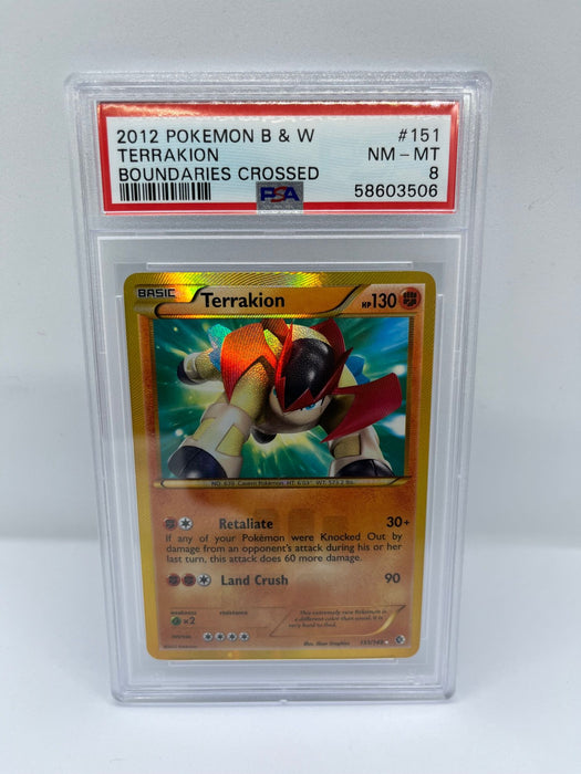 Terrakion 151/149 PSA 8 Graded Rare Pokemon Card (Boundaries Crossed - 2012 Pokemon B & W)