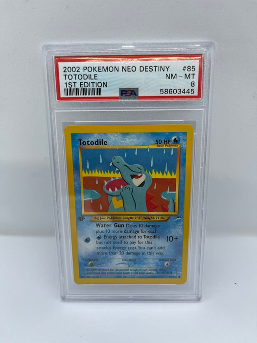 Totodile 85/105 PSA 8 Graded Common Pokemon Card (2002 Pokemon Neo Destiny)