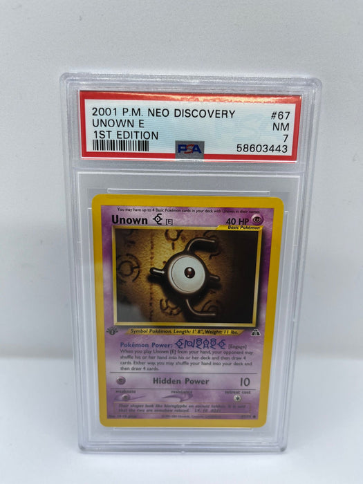 Unown 67/75 PSA 7 Graded Common Pokemon Card (2001 P.M. Neo Discovery)