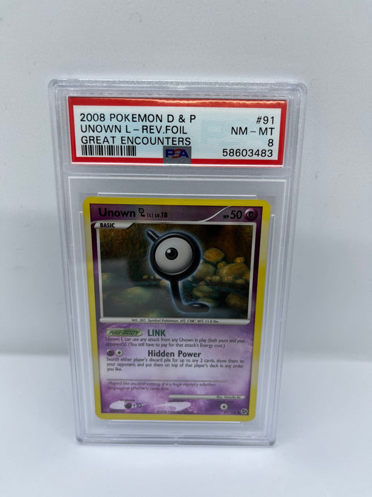 Unown 91/106 PSA 8 Graded Common Pokemon Card (2008 Pokemon D & P)