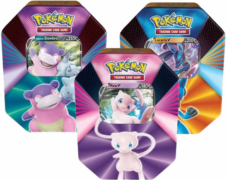 Pokemon V Forces Tin - Lucario V, Galarian Slowbro V & Mew V (Bundle of 3)