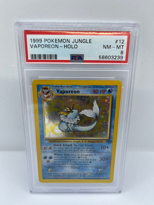 Vaporeon 12/64 PSA 8 Graded Rare Pokemon Card (1999 Pokemon Jungle)