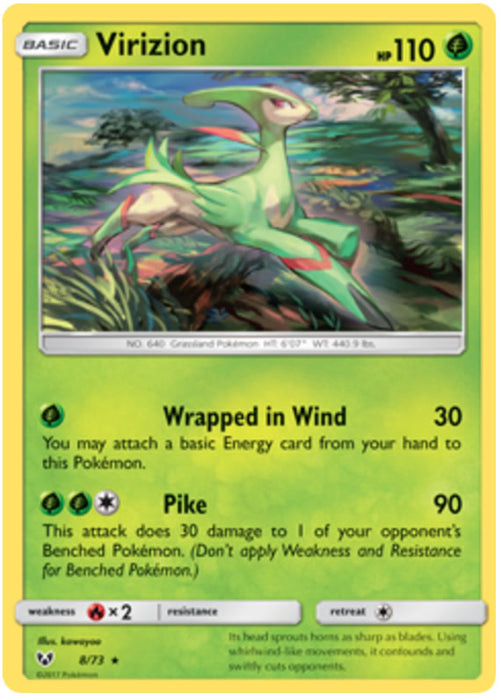 Virizion 8/73 Rare Reverse Holo Pokemon Card (Shining Legends)