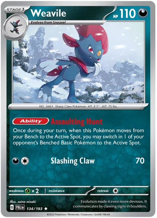 Weavile 134/193 Rare Pokemon Card (SV2 Paldea Evolved)