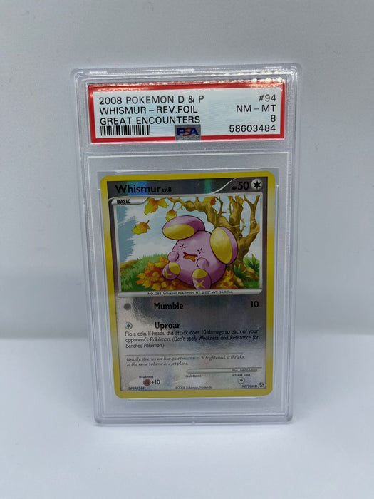 Whismur 94/106 PSA 8 Graded Common Pokemon Card (2008 Pokemon D & P)