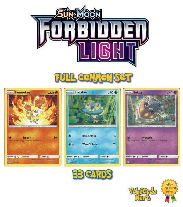 Pokemon Sun & Moon Forbidden Light Full Common Set (33 Cards)